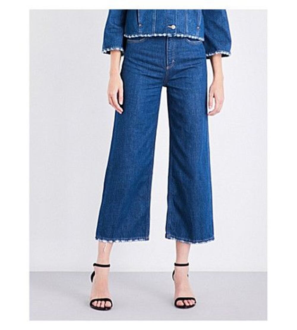 Anthropologie M.I.H Jeans Medium Wash Blue Cropped Wide Legs Caron Jeans Size 29